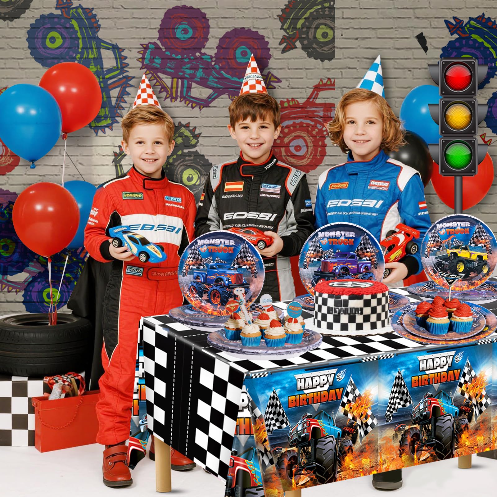 Wakeys Monster Truck kit setup image showing complete party solution