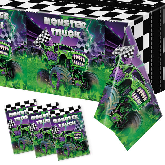 Wakeys Monster Truck tablecloth 3-pack, 54x108, for full coverage on banquet tables.