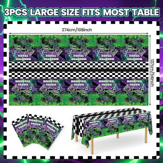 Wakeys purple green glitter monster-truck design adds vibrant party vibes.