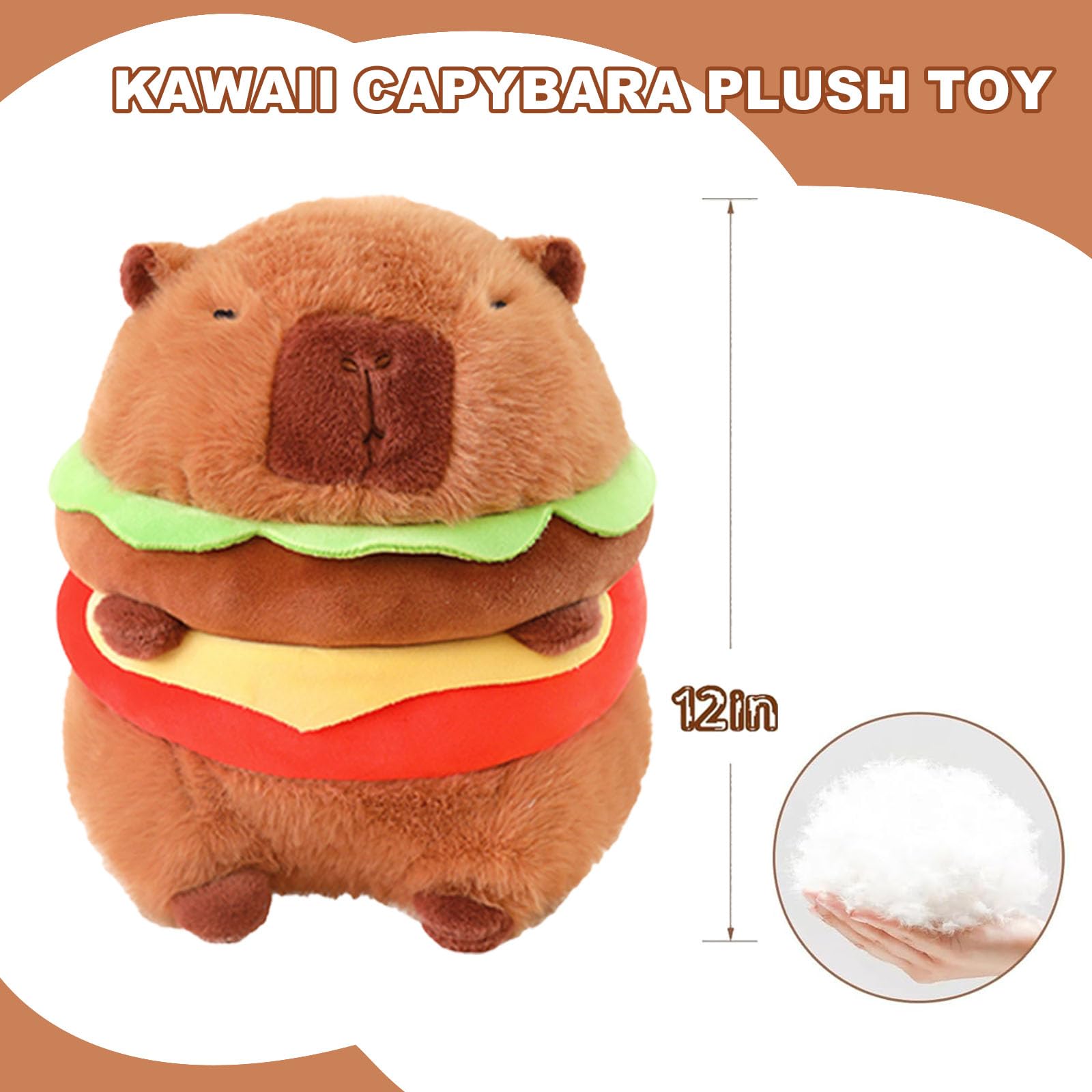 WAKSUN capybara hamburger plush bedtime companion on a bed