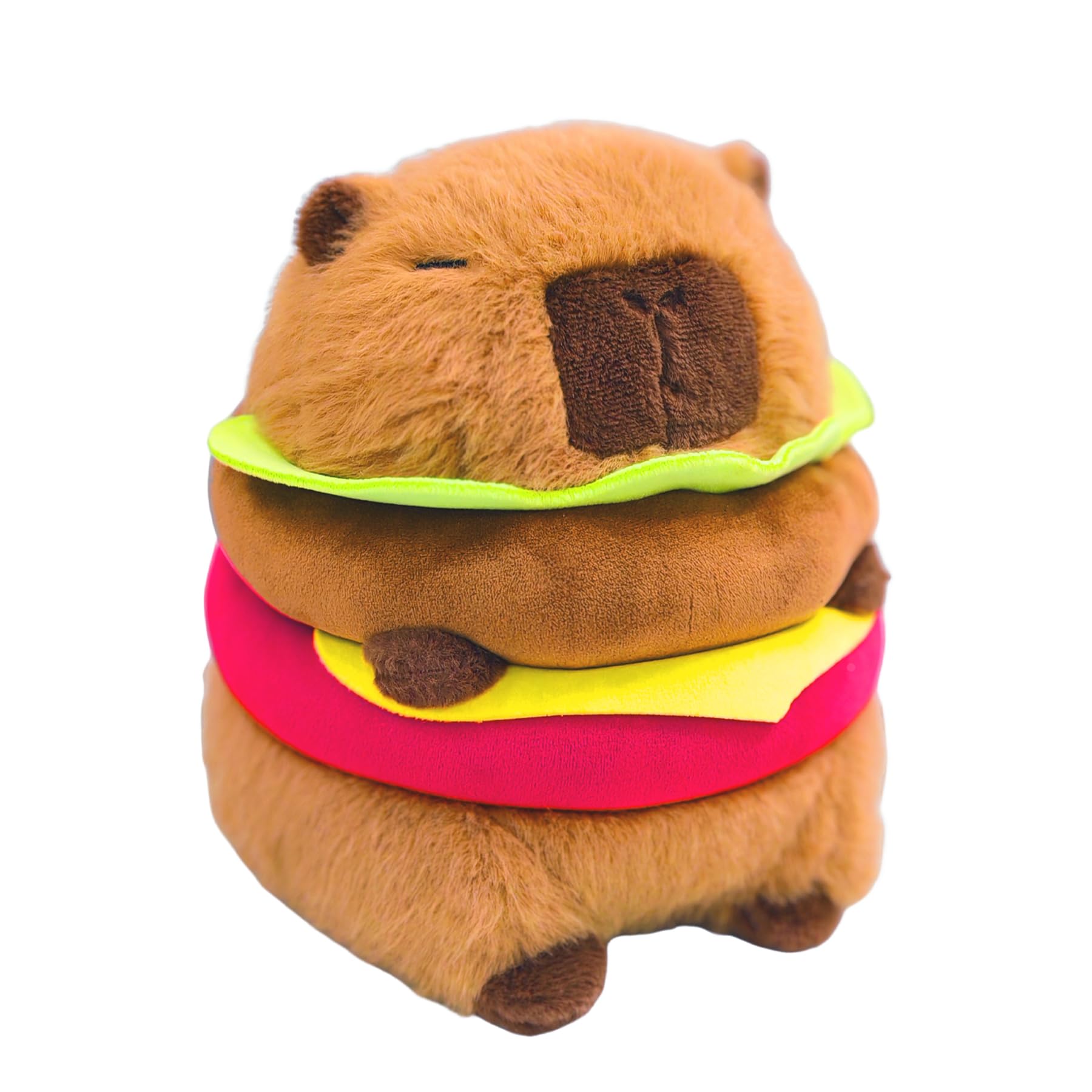WAKSUN capybara hamburger plush front view for cozy hugs and playful decor