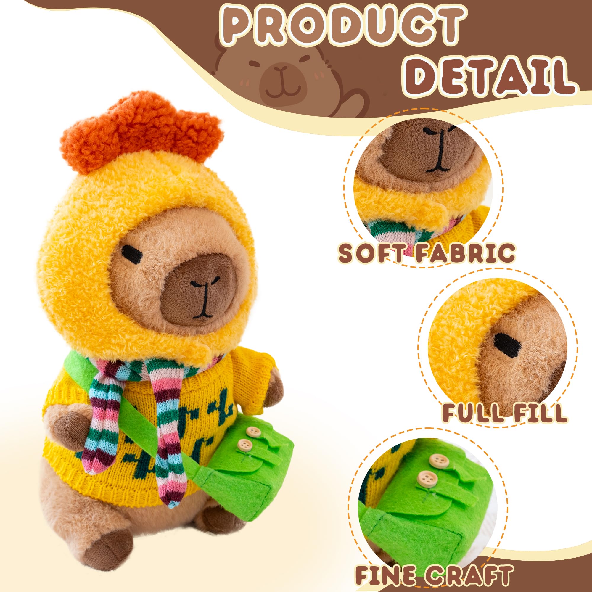 WAKSUN Capybara Plush with hats and bags for dress-up fun.