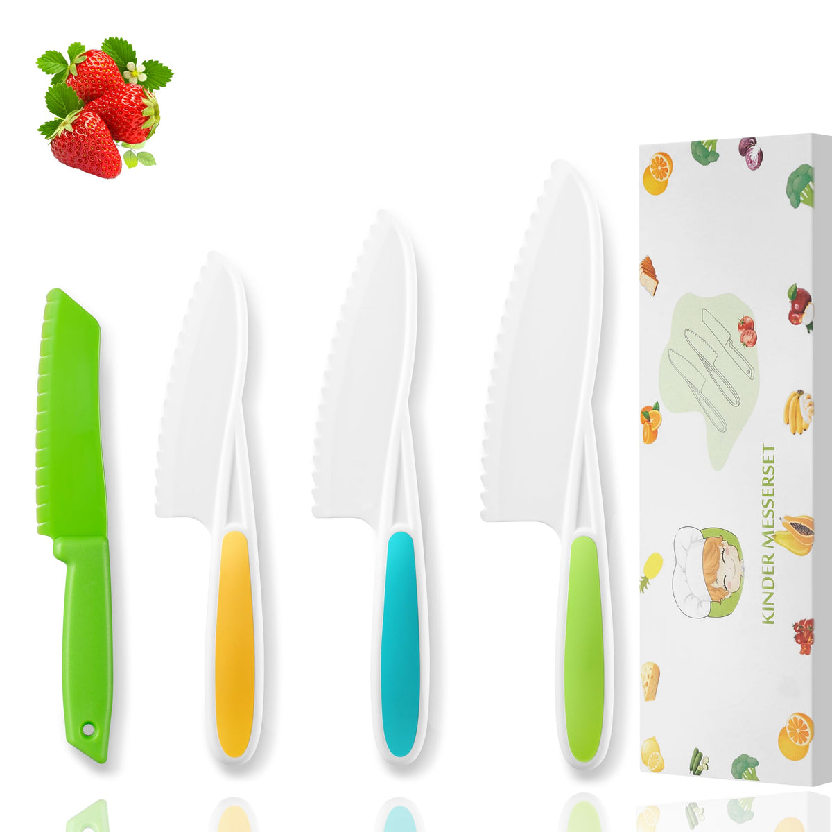 WALAWALA 4PCS Kids Knife Set assembled for safe real cooking practice with small chef tools