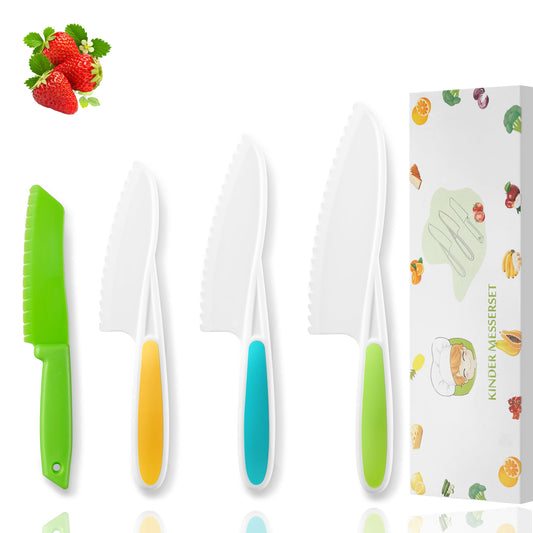 WALAWALA 4PCS Kids Knife Set assembled for safe real cooking practice with small chef tools