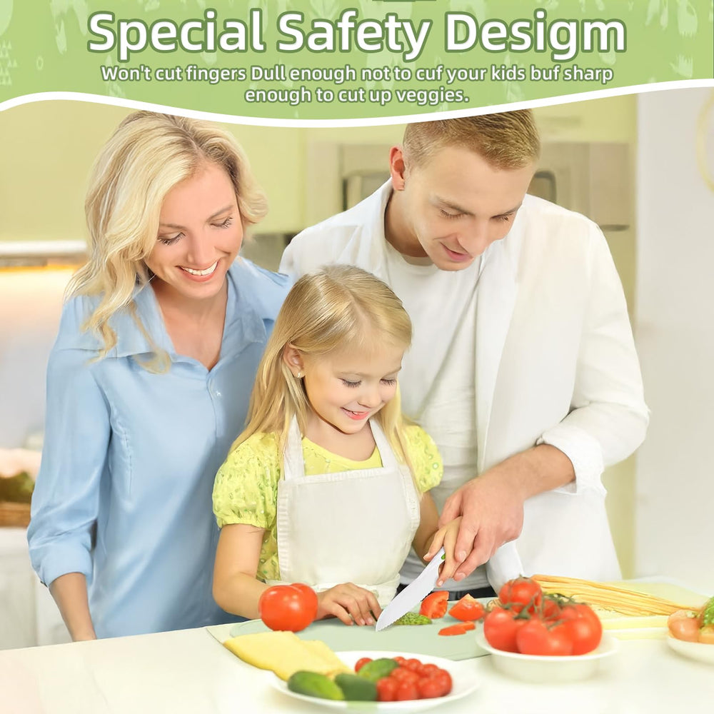 WALAWALA 4PCS Kids Knife Set BPA-free materials shown for gentle, kid-friendly kitchen use