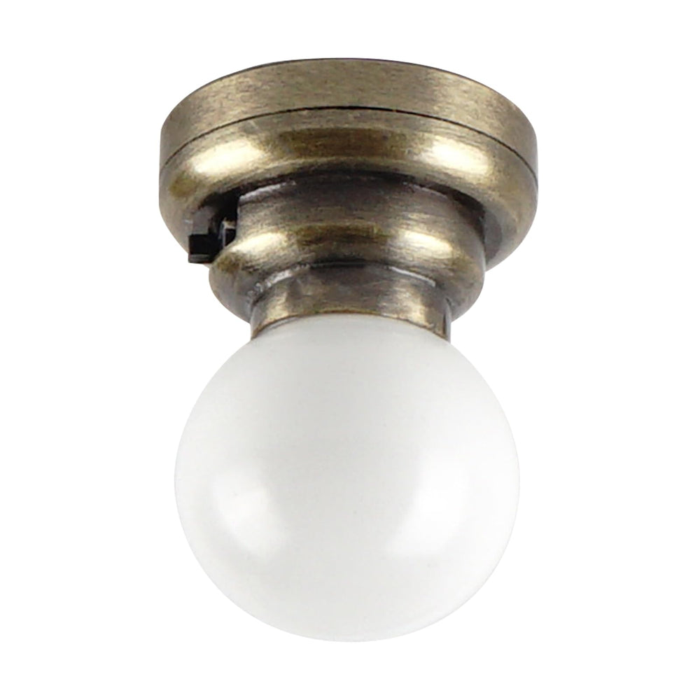Waldosia 1:12 brass LED ceiling light installed in a dollhouse for soft illumination.