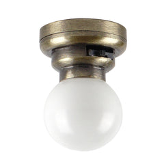 Close-up of Waldosia brass LED ceiling light emitting a warm, realistic glow in a mini scene.