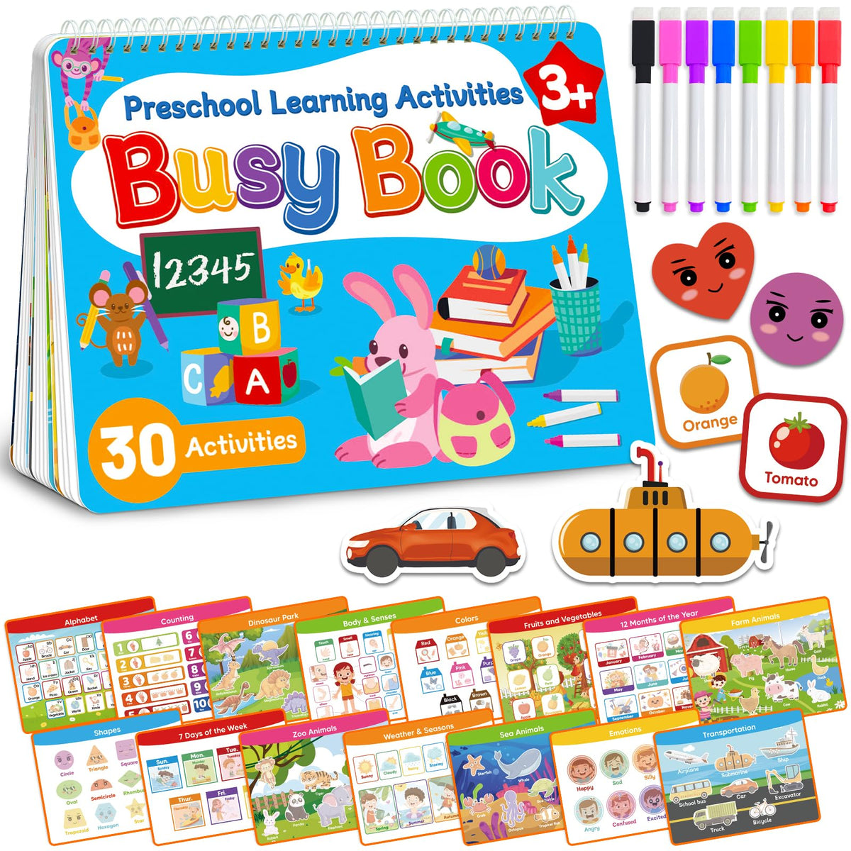 Walenced Busy Book for Toddlers with Velcro cards for independent learning