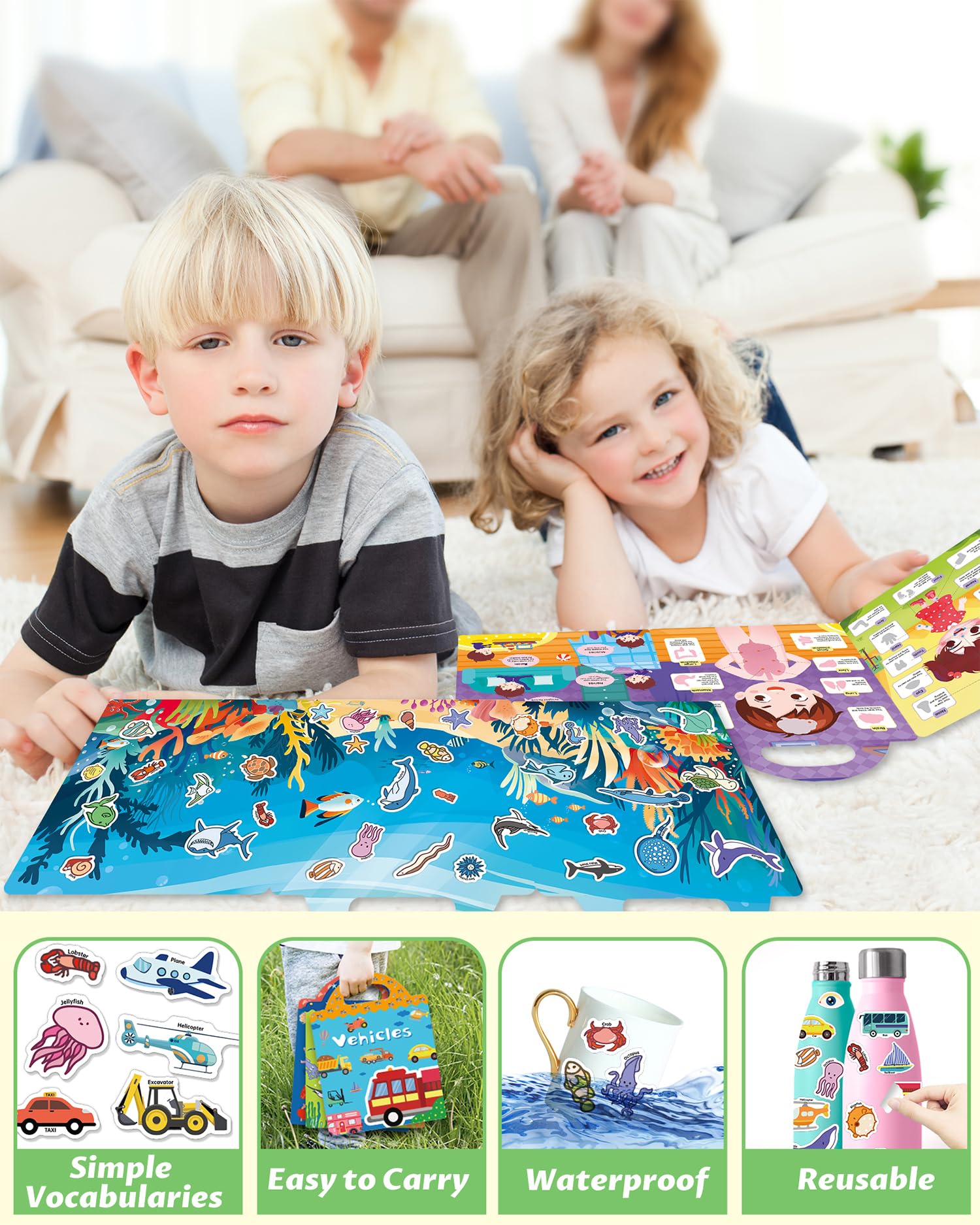 Walenced portable sticker book with handle ready for travel and on-the-go creativity