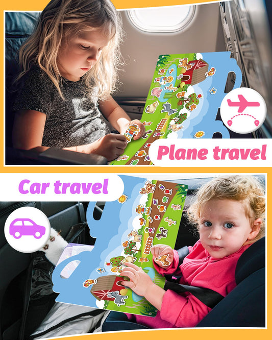 Walenced reusable sticker book Farm pages opened to colorful scenes for imaginative play.