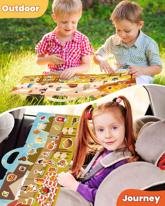 Walenced reusable sticker book inside-pages showing organized spaces for stickers during play.