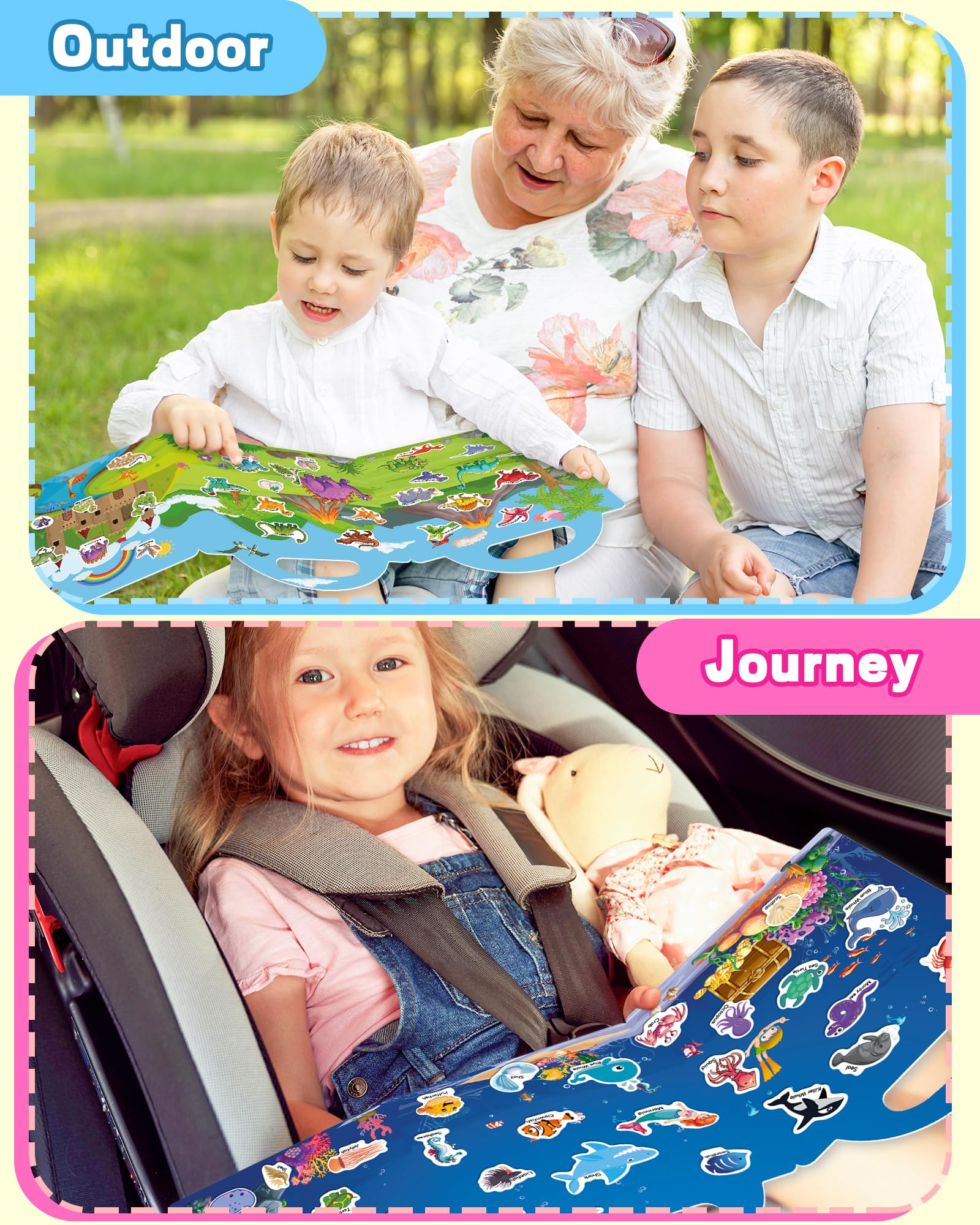 Walenced sticker book vehicles – portable on-the-go creative activity