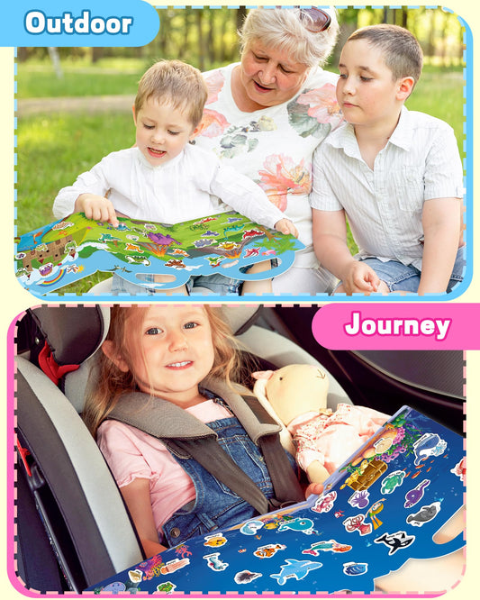 Walenced sticker book vehicles – portable on-the-go creative activity