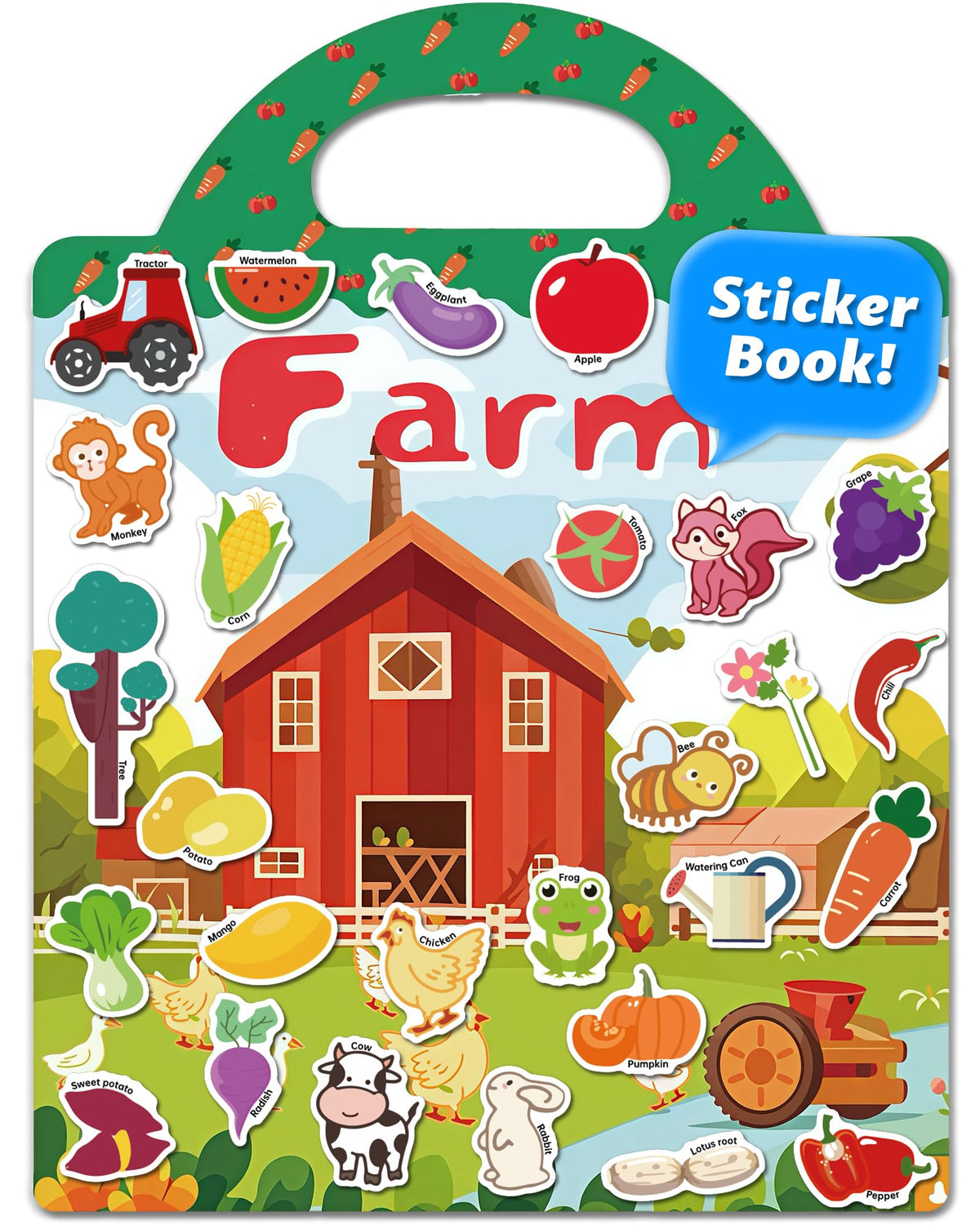 Walenced sticker book with farm theme cover for toddlers' creative play.