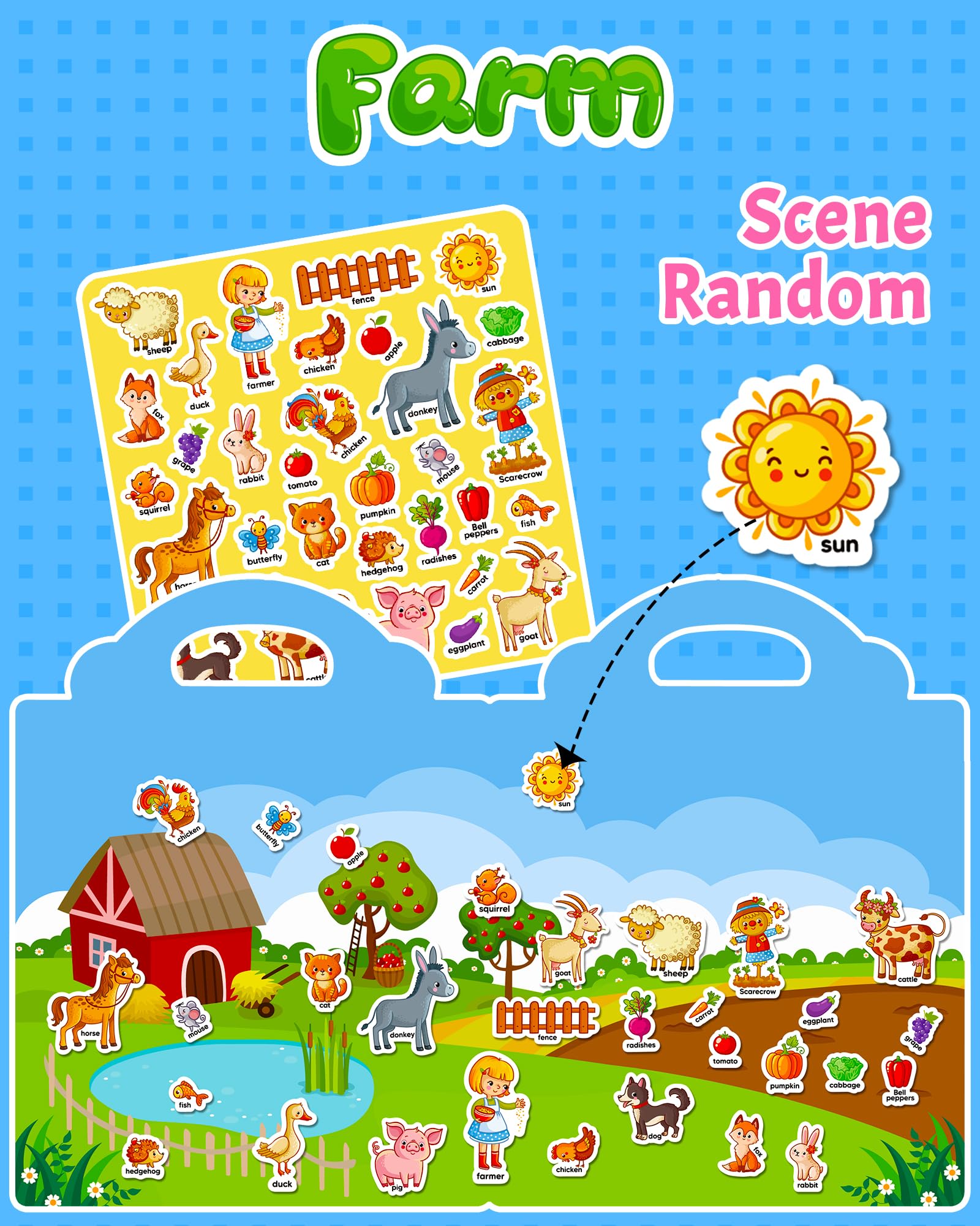 Walenced sticker book portable design with handle for easy travel and grab and go use.