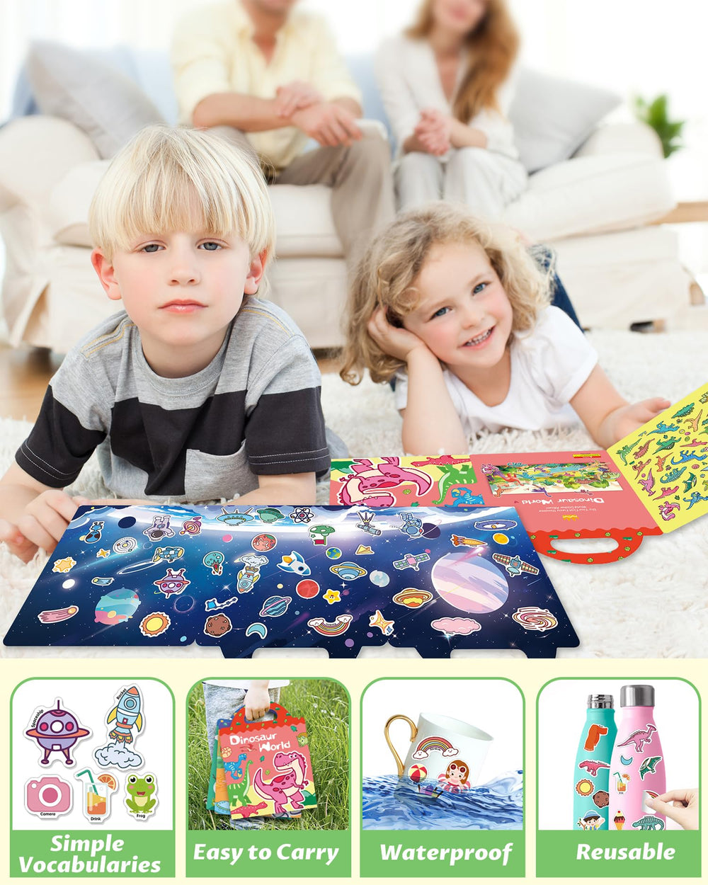 Walenced portable design sticker book with handle, easy travel activity.