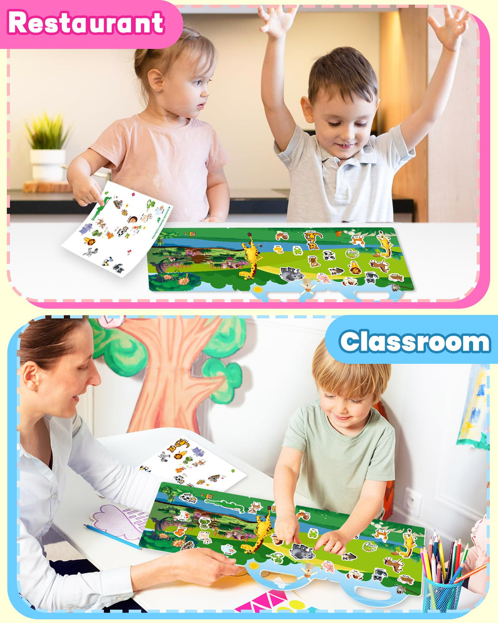 Walenced sticker play supports word learning and hand-eye coordination