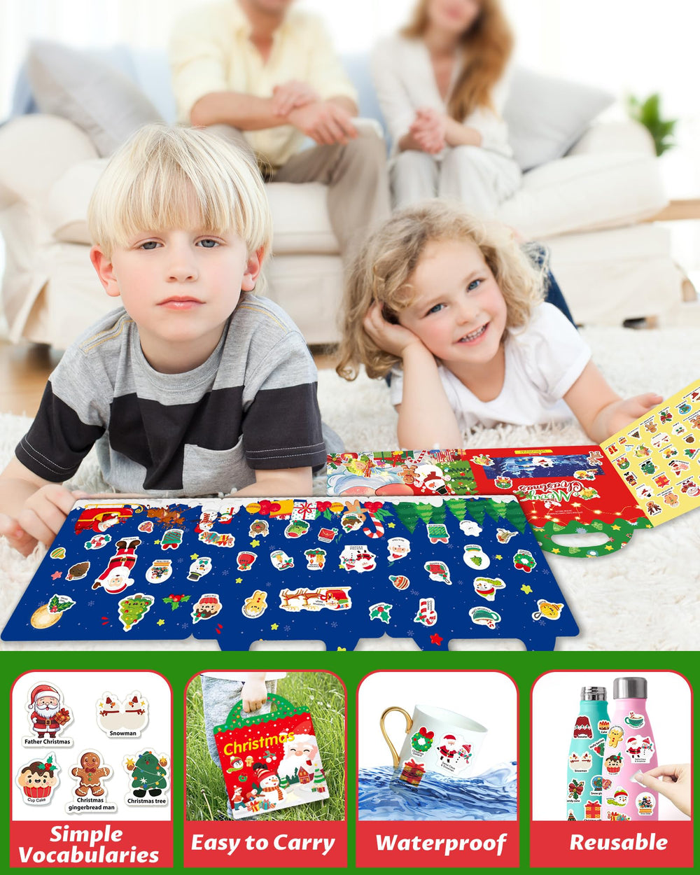 Walenced travel-friendly sticker book keeps kids entertained on trips.
