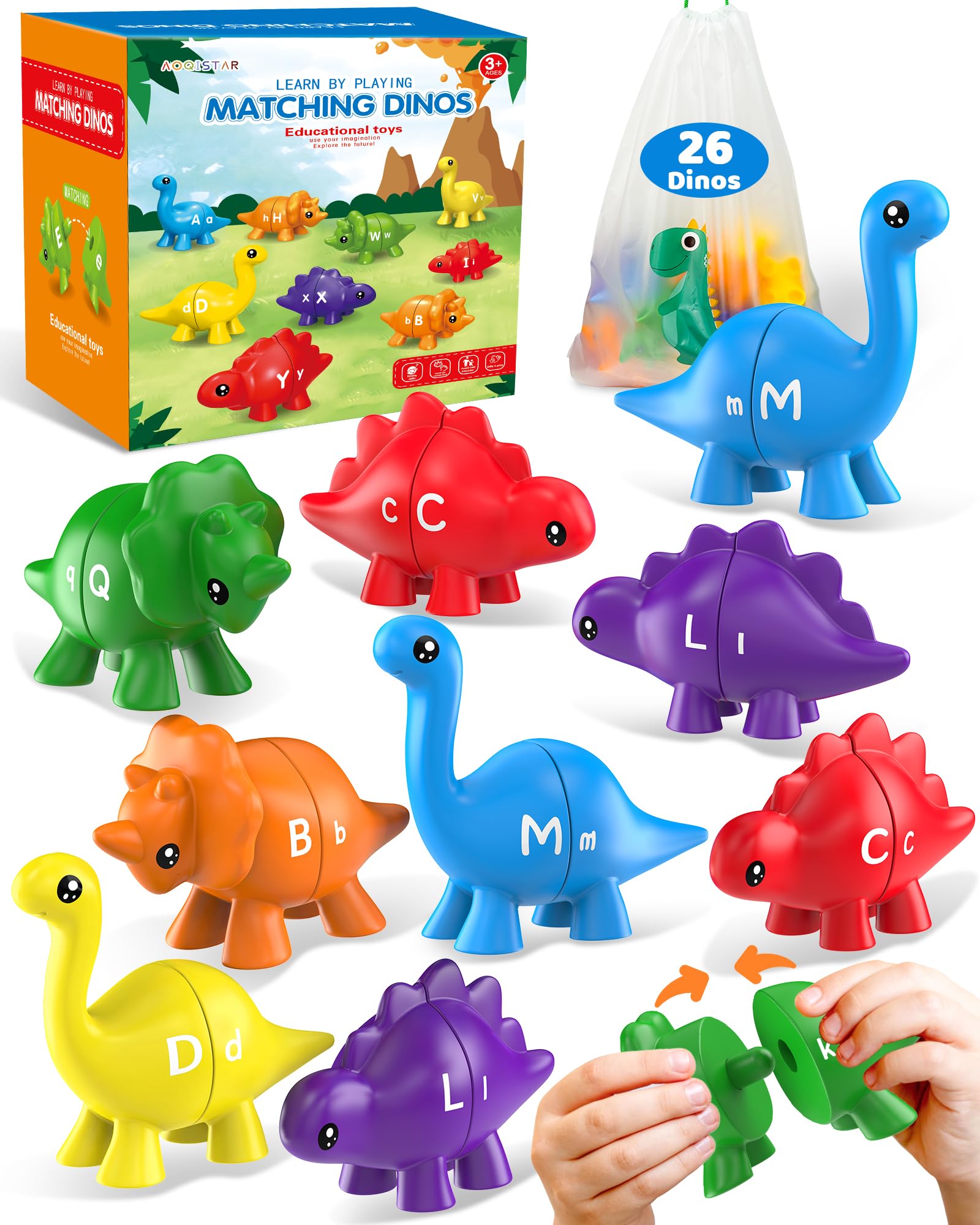 Walenty 26pcs dinosaur alphabet set offers bright colors for engaging letter matching.
