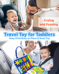 Walenty Busy Board blue dinosaur pages support color and number recognition.