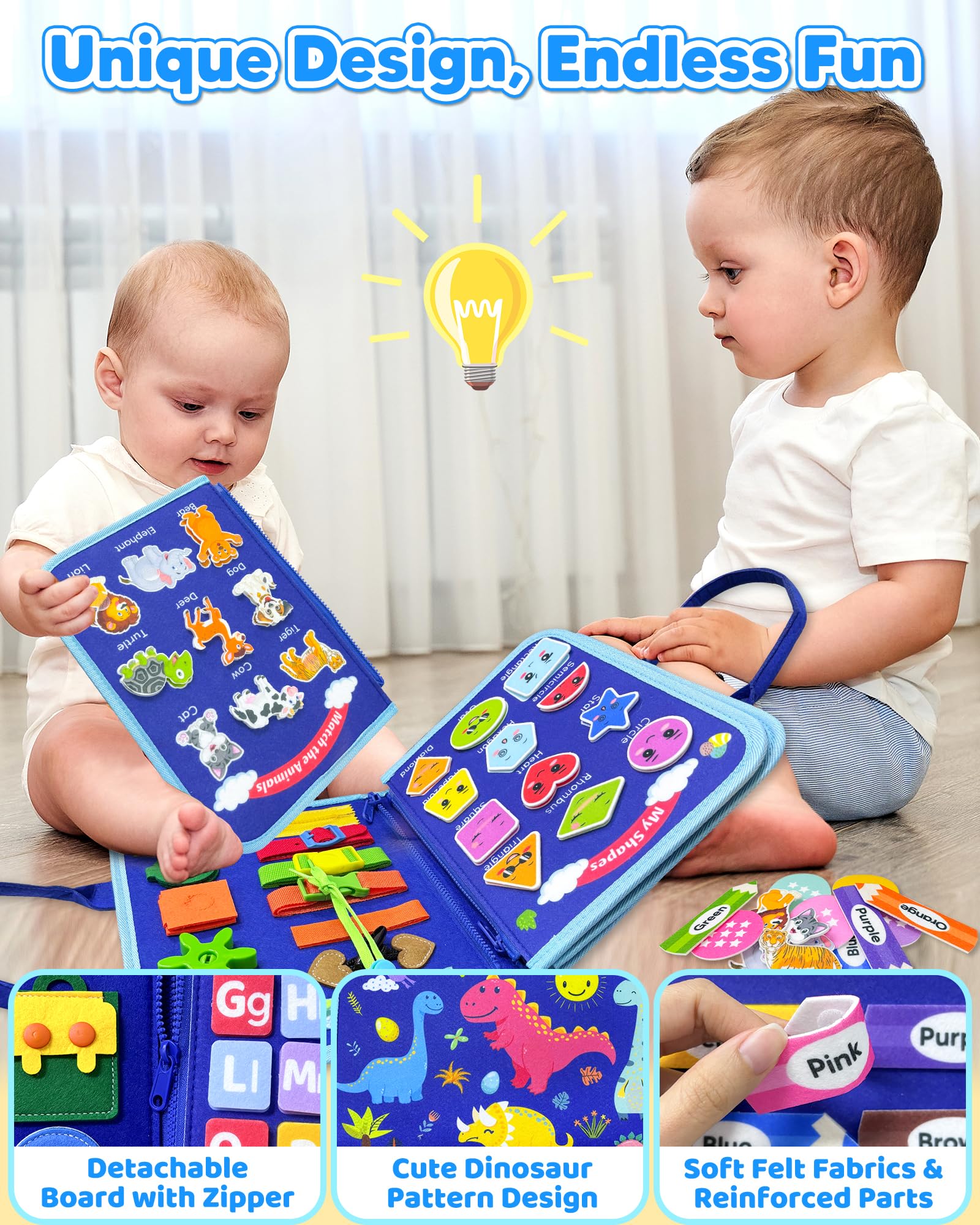 Walenty Busy Board uses safe felt and durable toddler-friendly design.