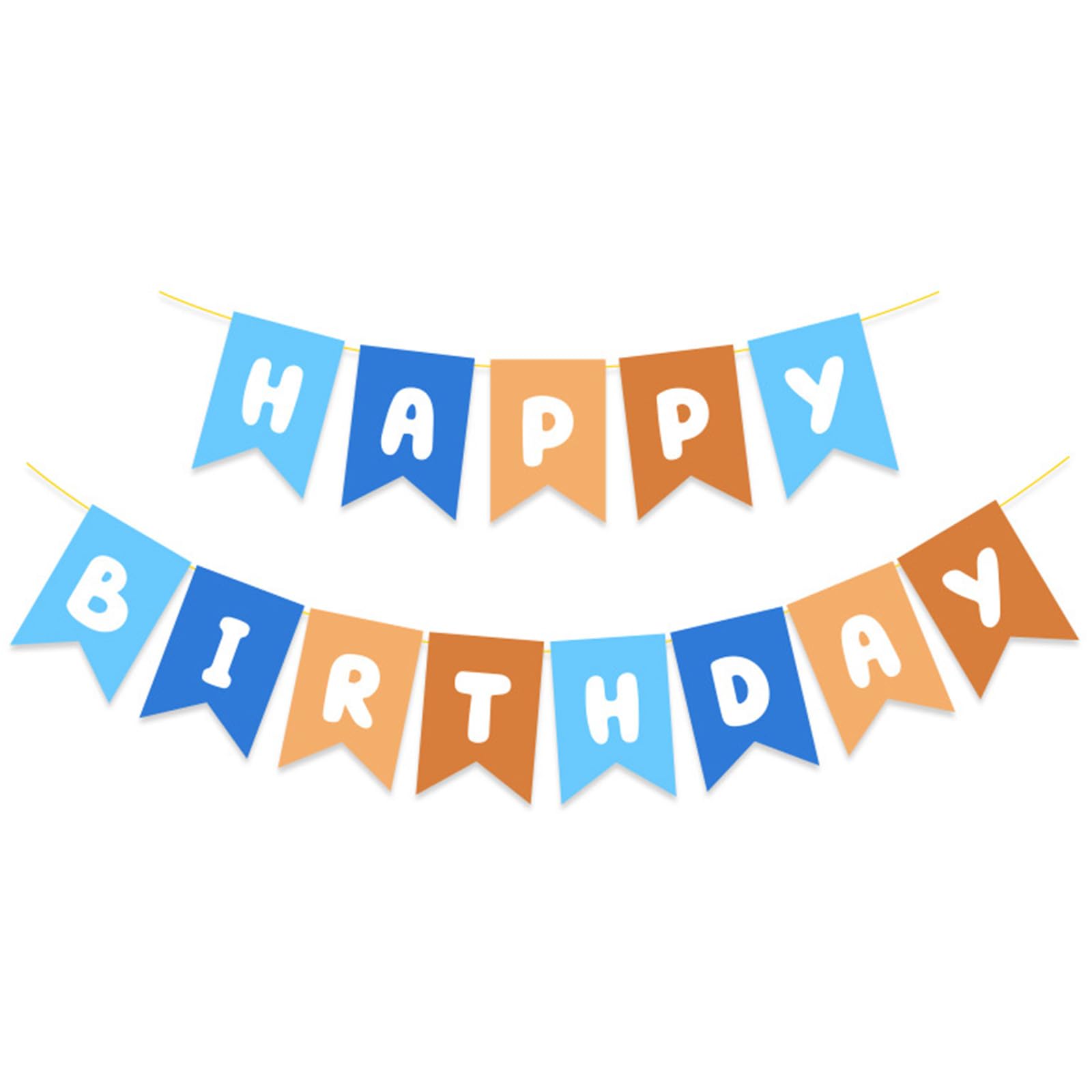 Waliah blue-orange birthday banner assembly for a vibrant celebration.