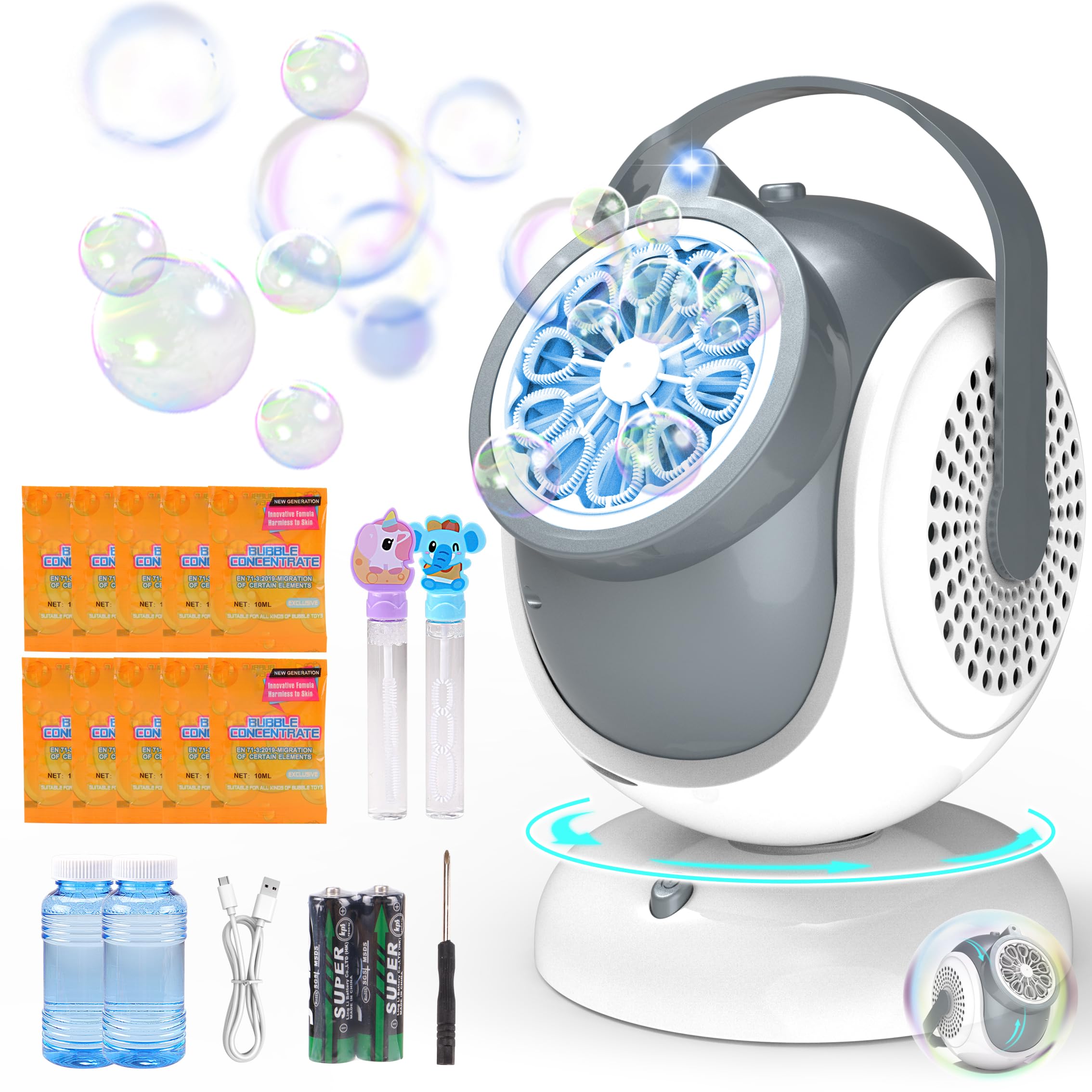 WANNA MAGIC Big Bubble Machine creates aerial bubbles for outdoor fun.