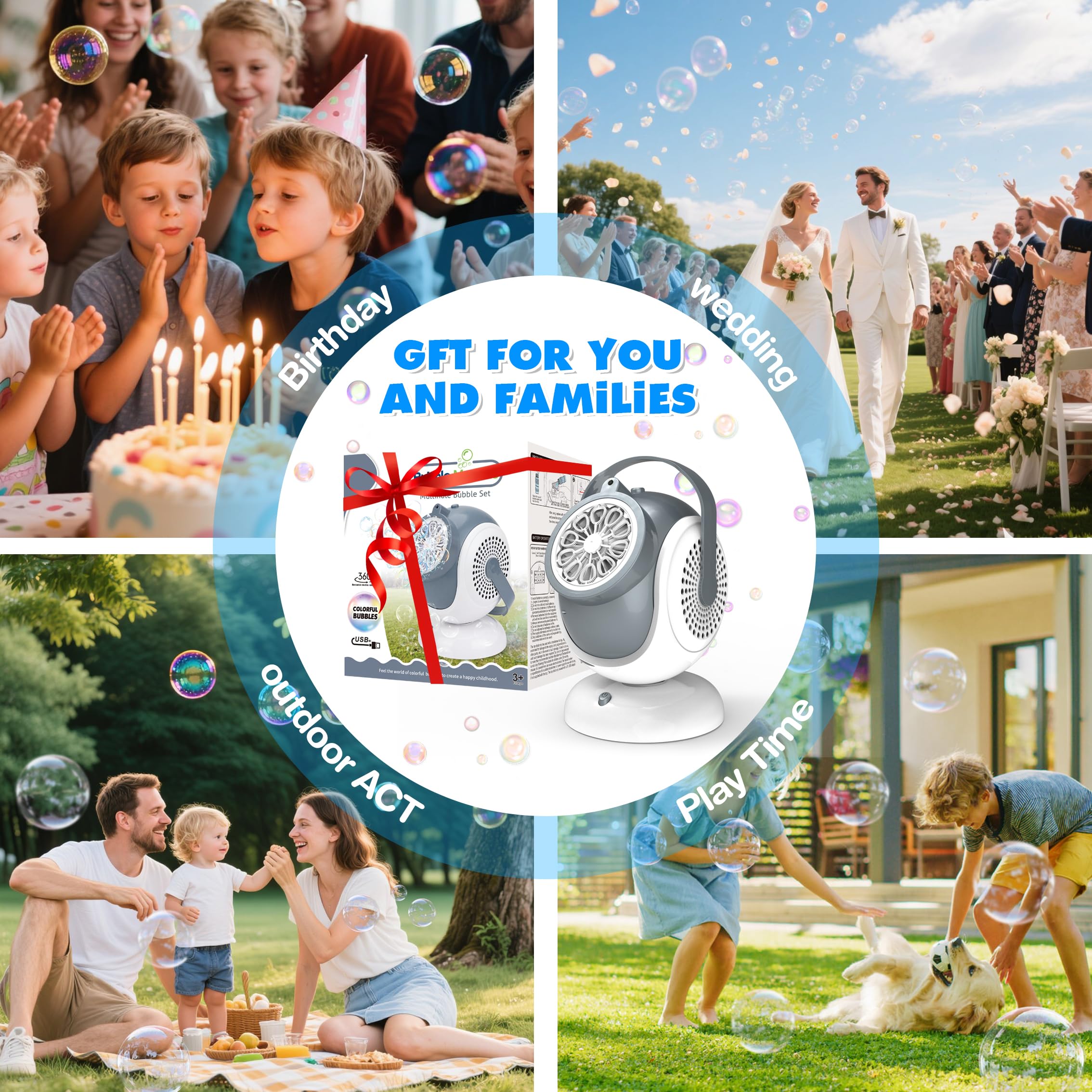 WANNA MAGIC Big Bubble Machine uses safe ABS material for child-friendly play.