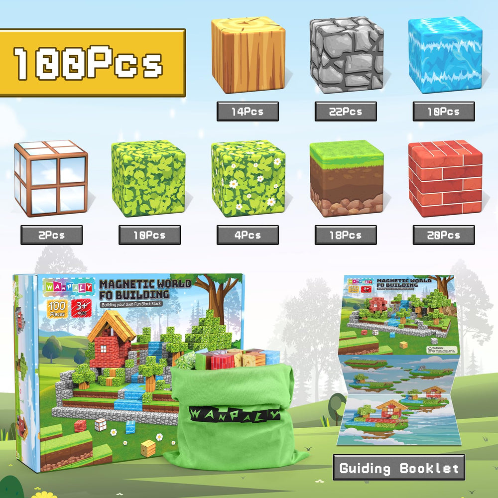 Wanplay 100pcs magnetic building blocks support creative construction and motor skills.