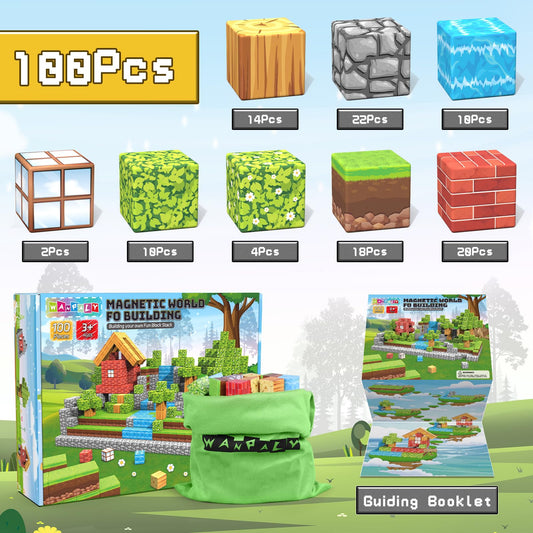 Wanplay 100pcs magnetic building blocks support creative construction and motor skills.