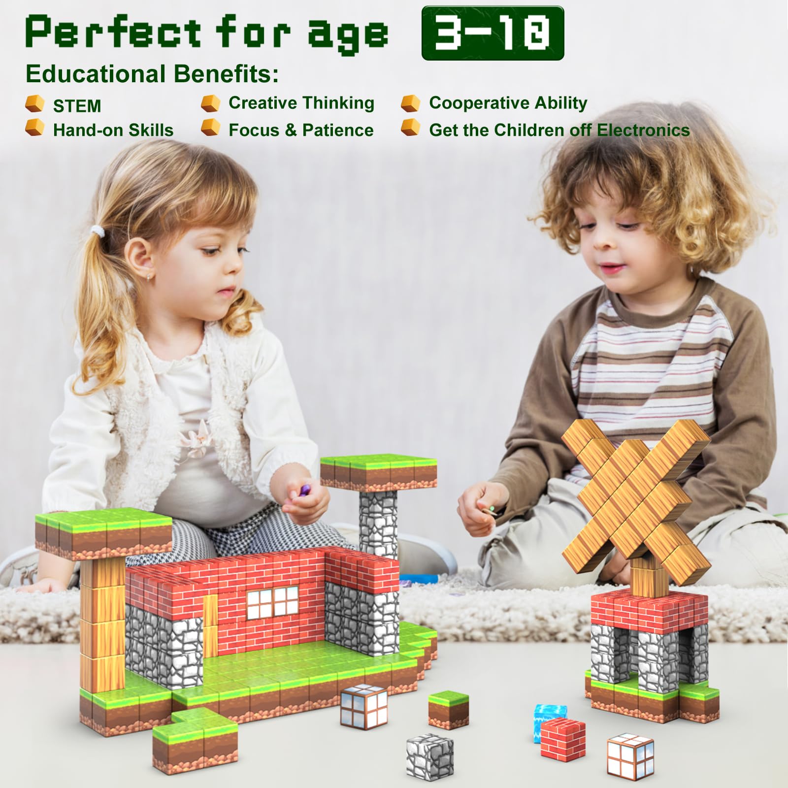 Wanplay magnetic cubes closeup highlighting durable ABS material for safe play.