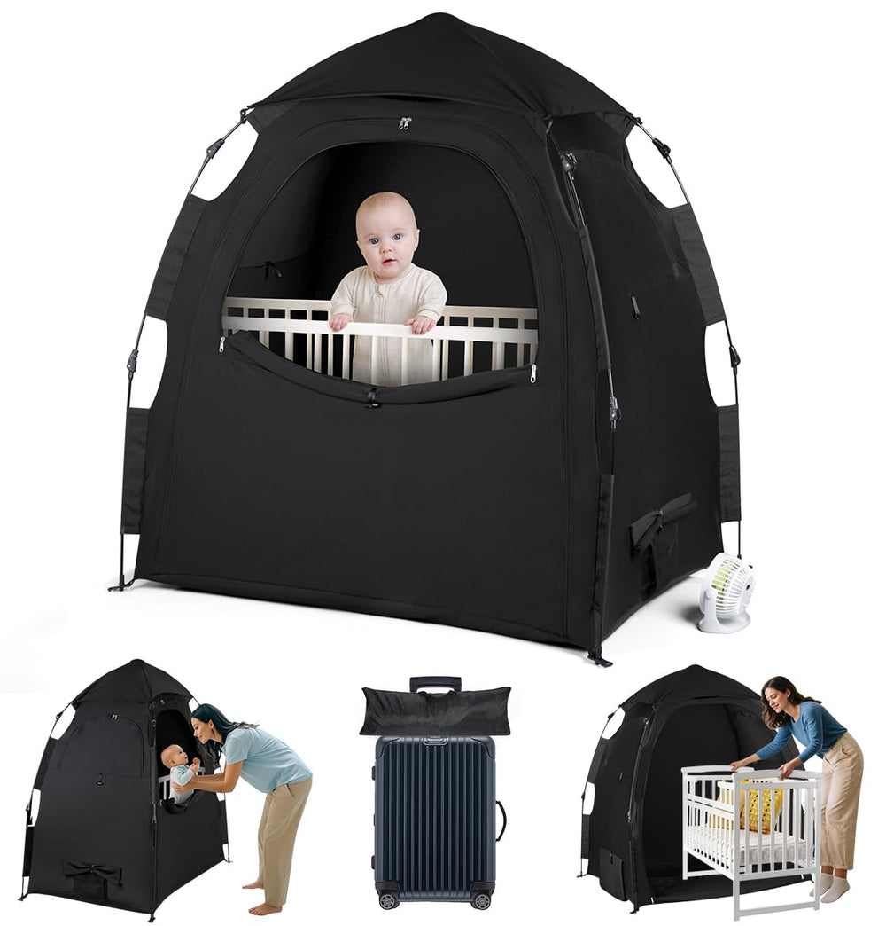 WANRU Pack N Play blackout cover front view blocks light for daytime naps