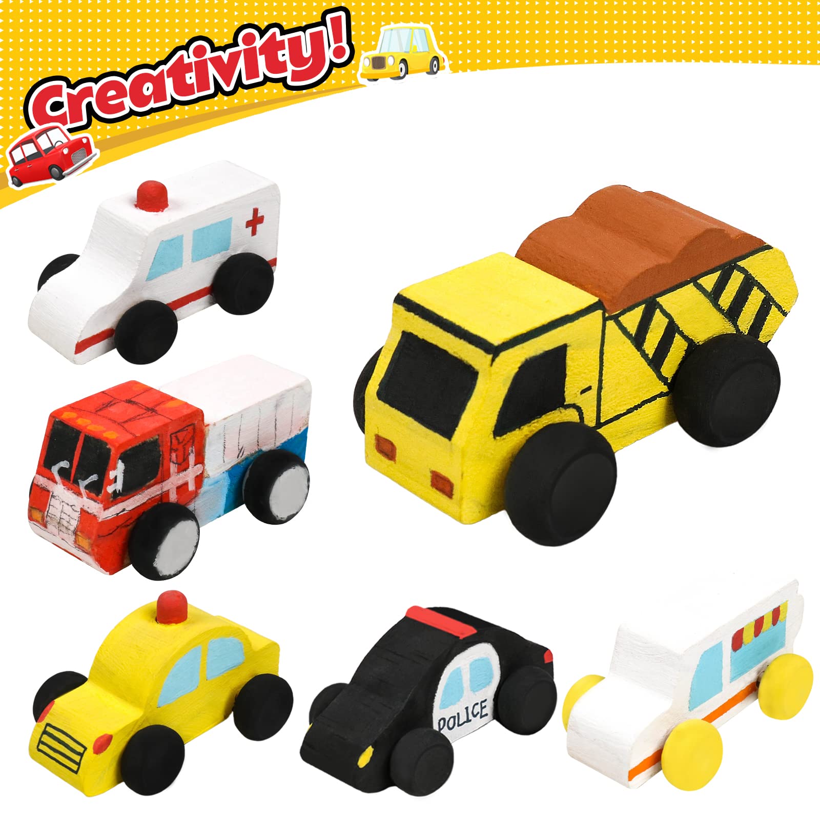 WANTKA wooden cars brush set with easy grips for precise strokes