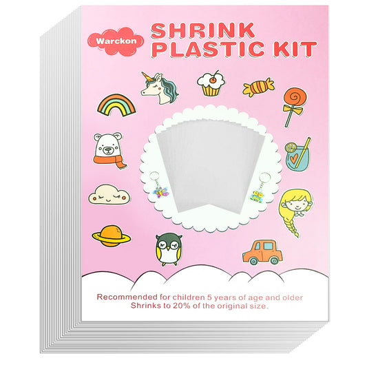 Warckon shrink plastic sheets package, ready for kids' crafts and DIY projects.