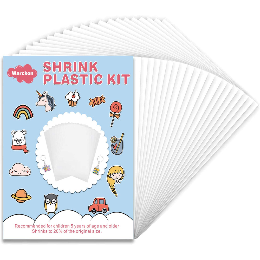 Warckon shrink plastic sheets packaging shown for easy, kid-friendly crafts.