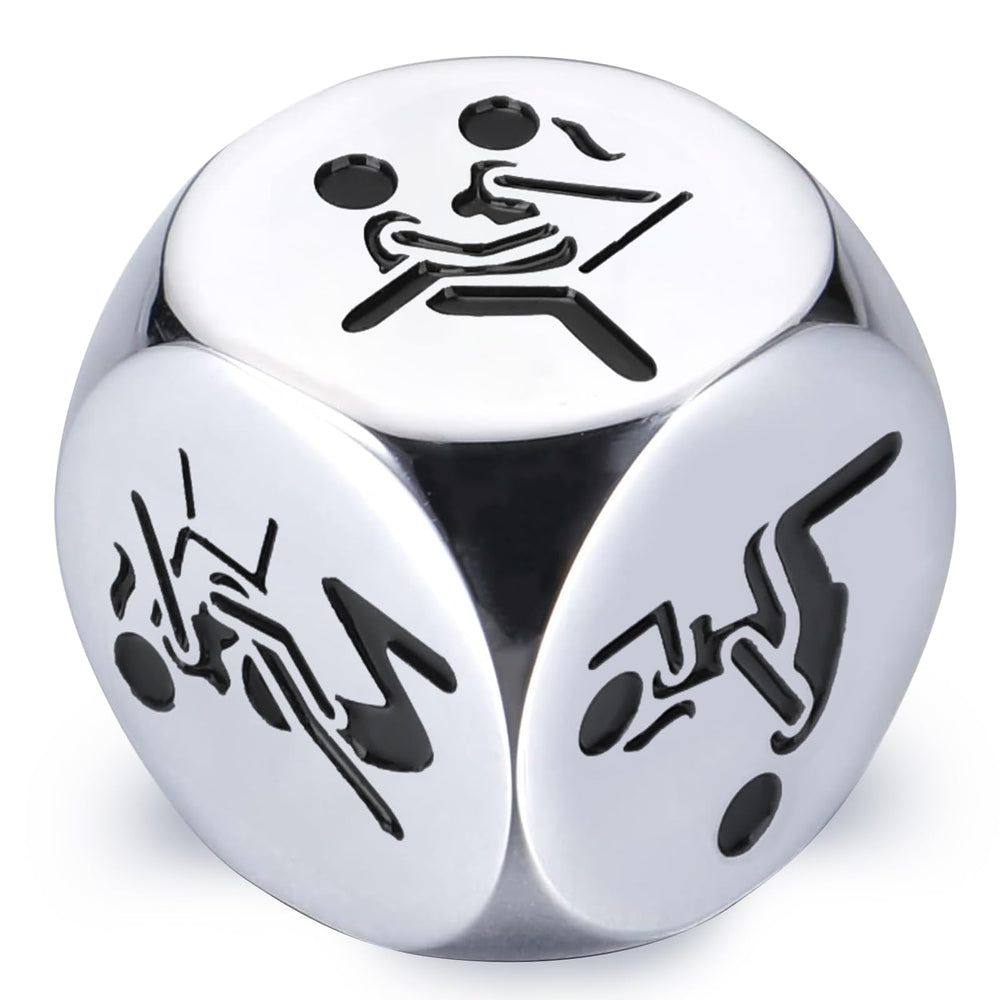 Wareon date night dice on gift box, stainless steel finish