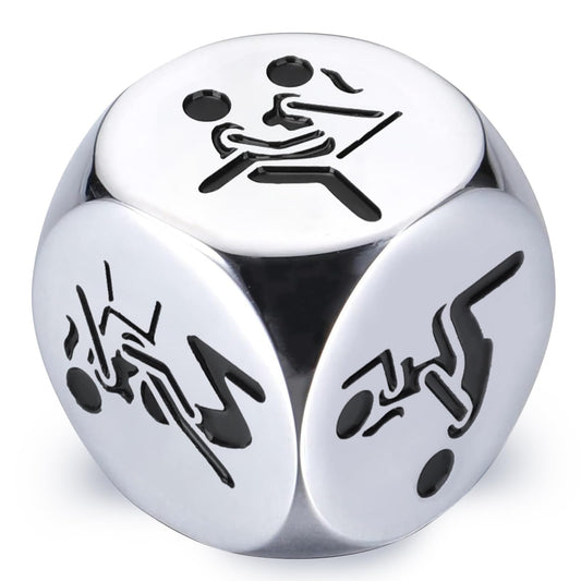 Wareon date night dice on gift box, stainless steel finish