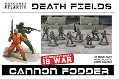 Wargames Atlantic Death Fields Cannon Fodder unboxed parts showing assembly-friendly plastic minis.