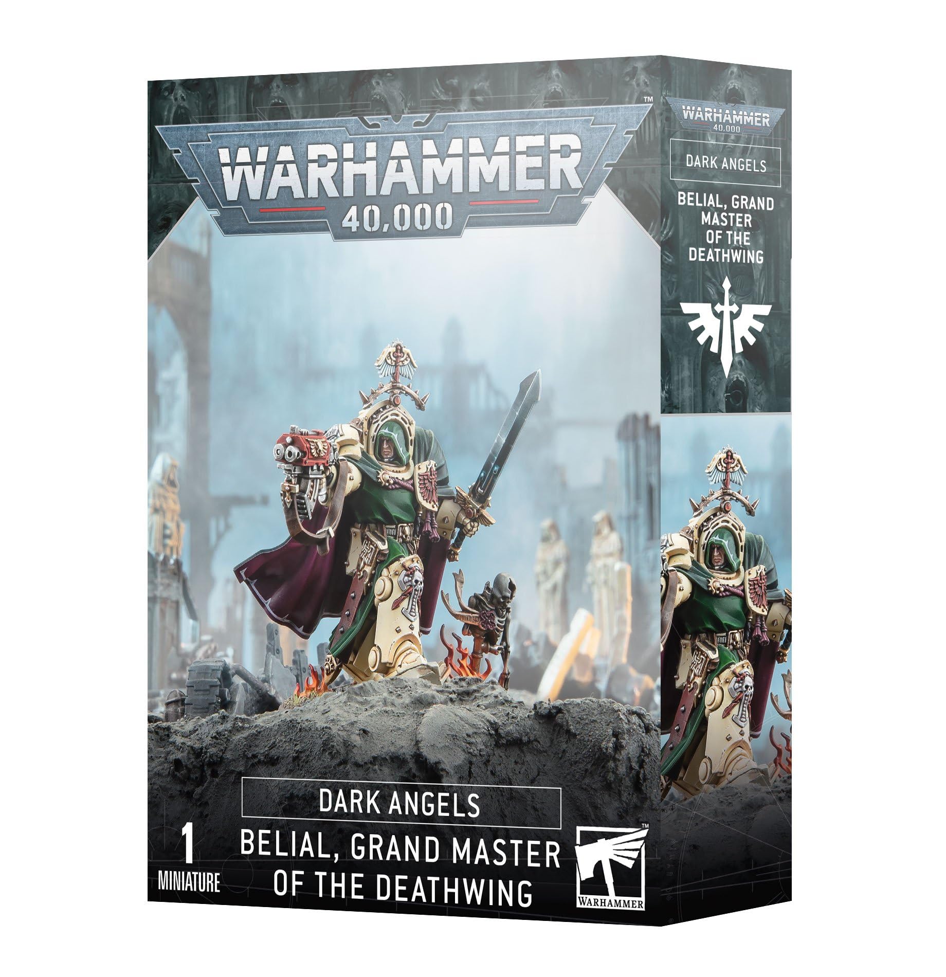 Warhammer Belial in Deathwing armor, imposing front-line commander miniature for tabletop battles.