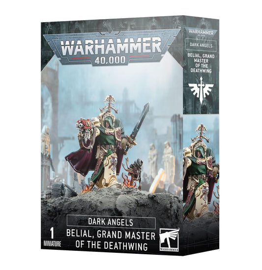 Warhammer Belial in Deathwing armor, imposing front-line commander miniature for tabletop battles.