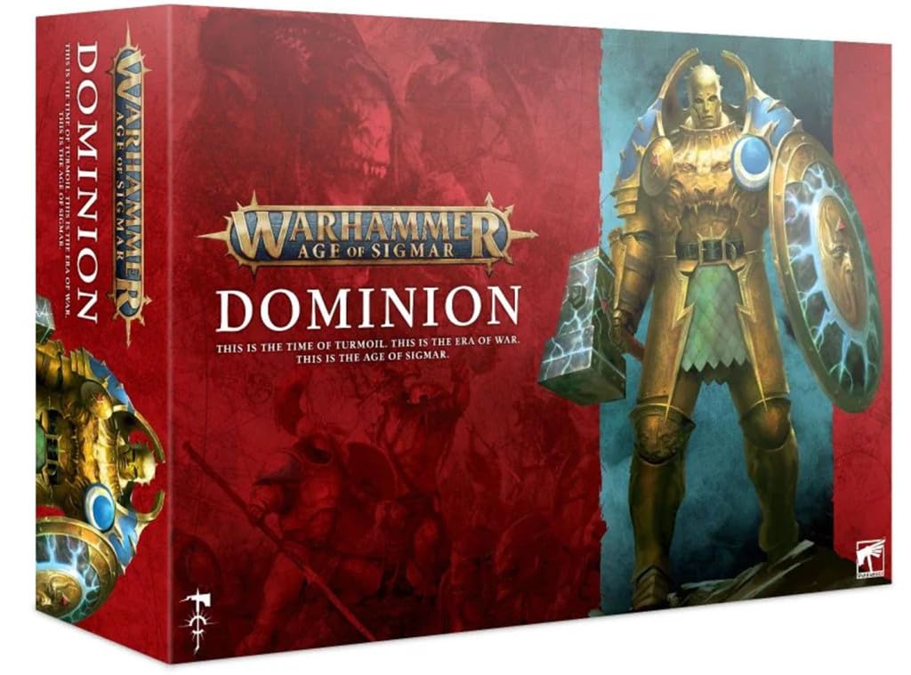 Warhammer Dominion Age of Sigmar box cover shows two armies ready for battle.