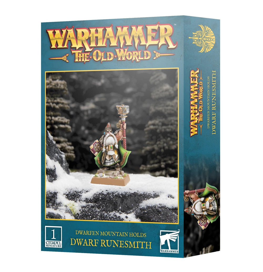 Warhammer Dwarf Runesmith with rune-hammer, ideal for thematic tabletop battles and army defense