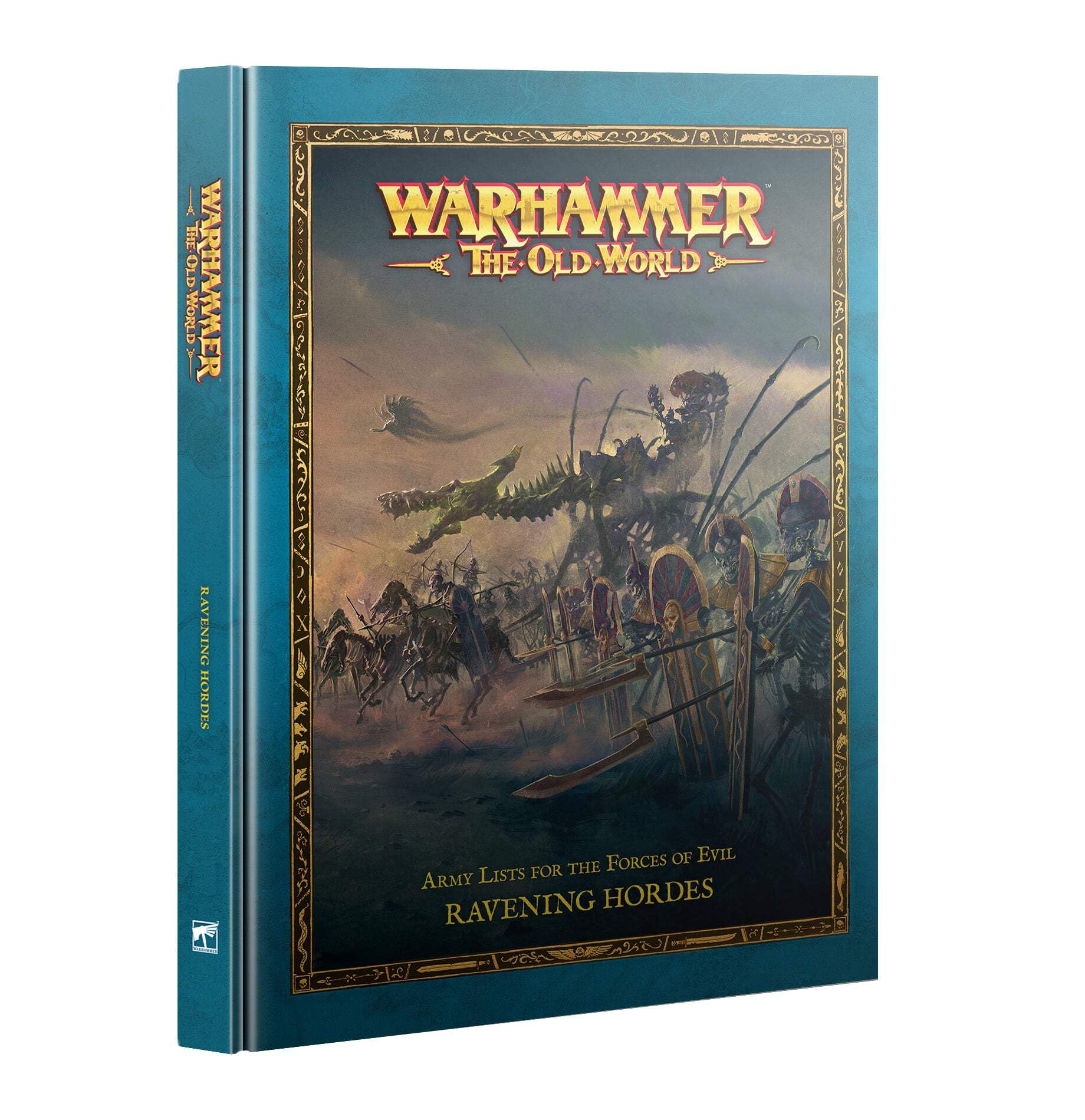 Warhammer The Old World Ravening Hordes cover showing four faction army lists for planning battles
