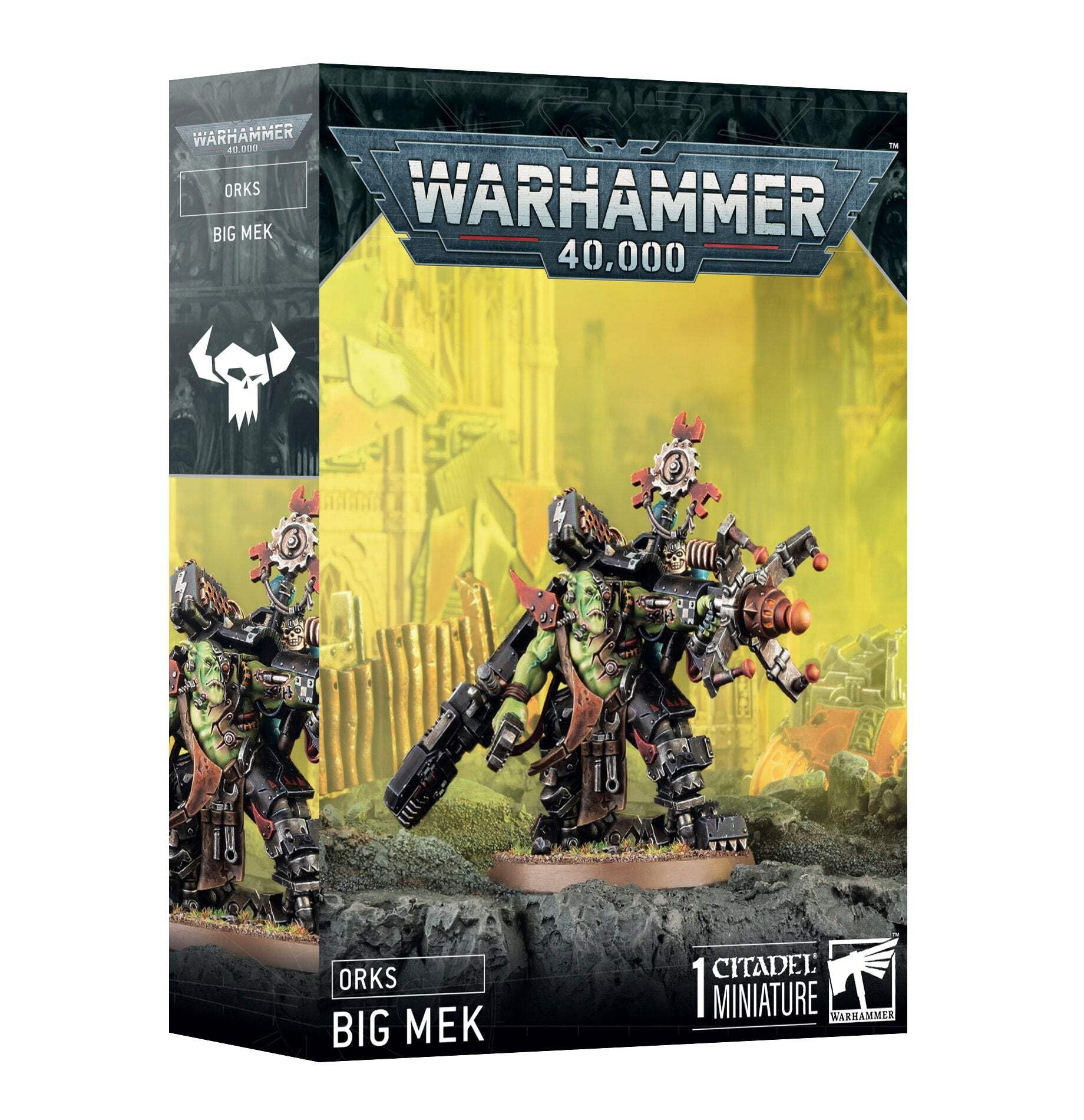 Warhammer Orks Big Mek front view shows dual weapon options for epic battles.