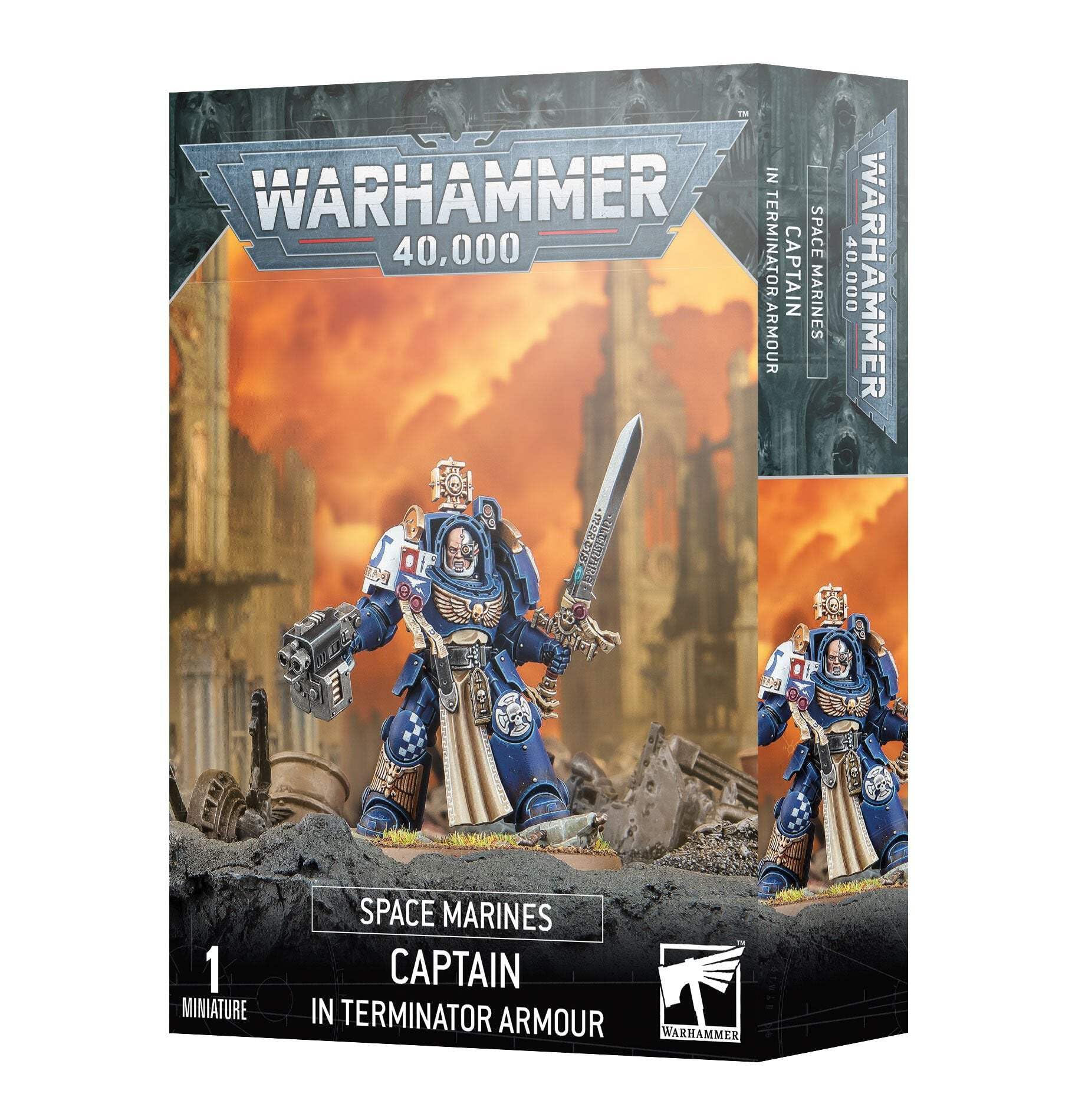 Warhammer Space Marines Captain in Terminator Armour, ready for tabletop battles