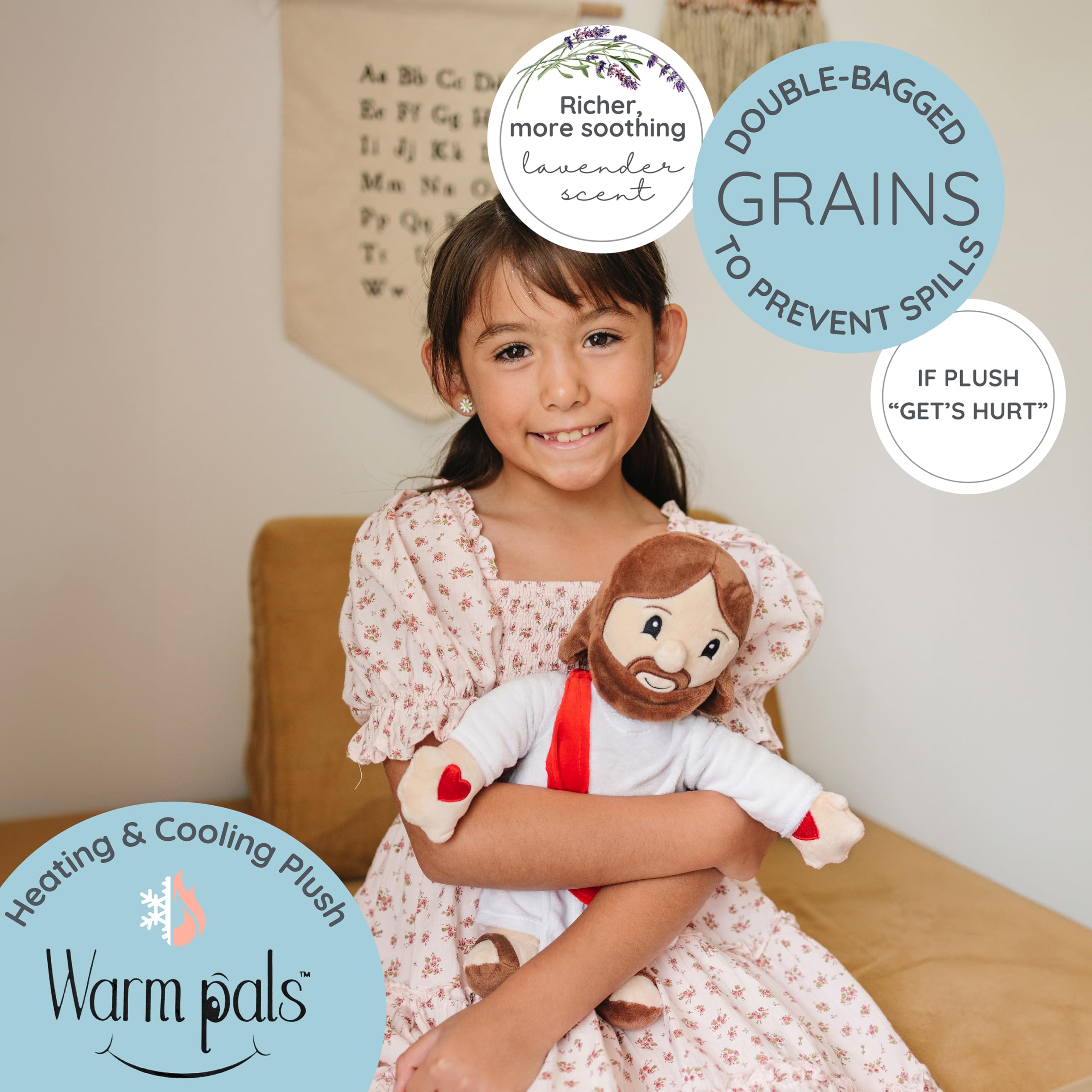 Warm Pals Jesus plush weighted hug for comforting calm.