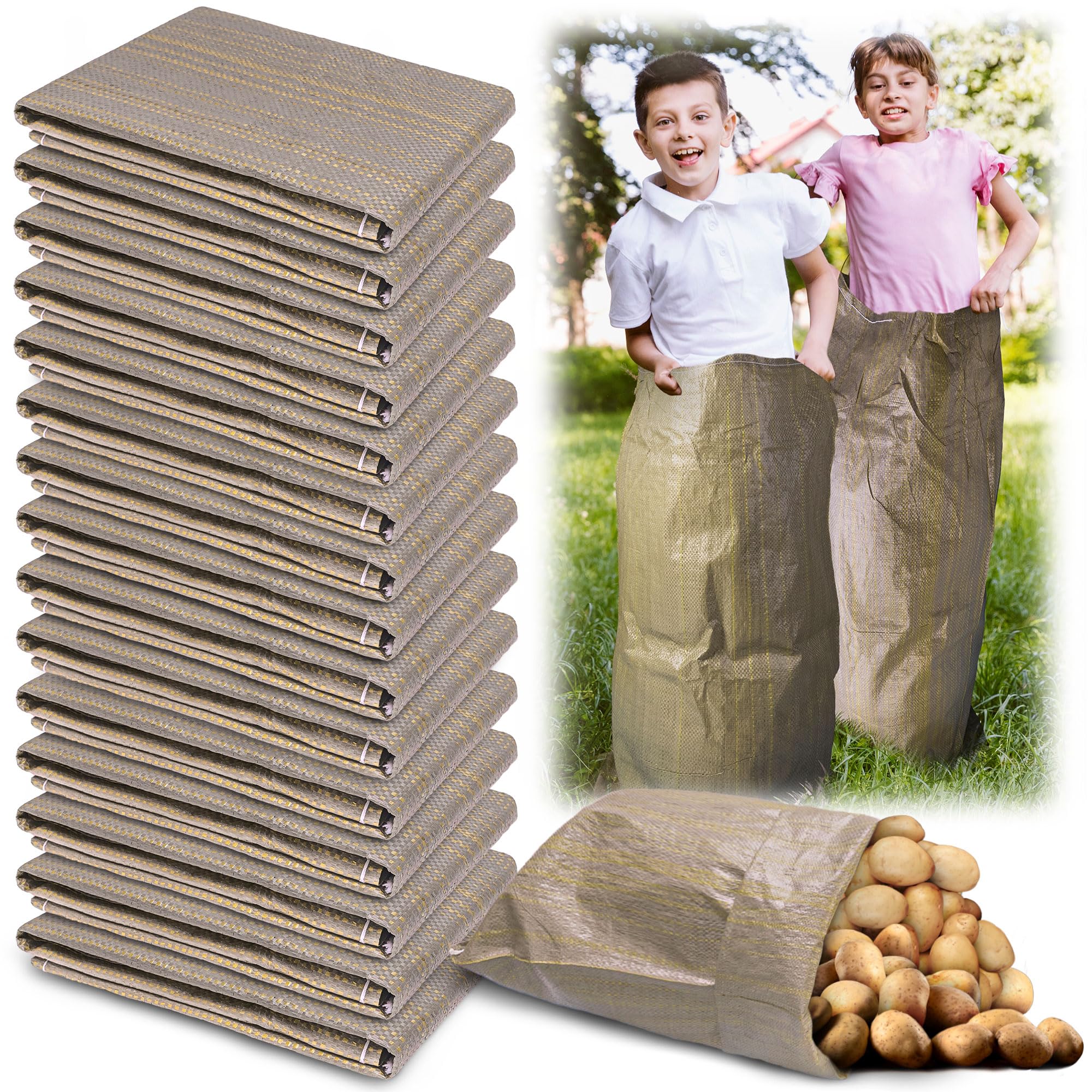 Warmfarm potato sack race bag 24x40 ready for backyard fun.