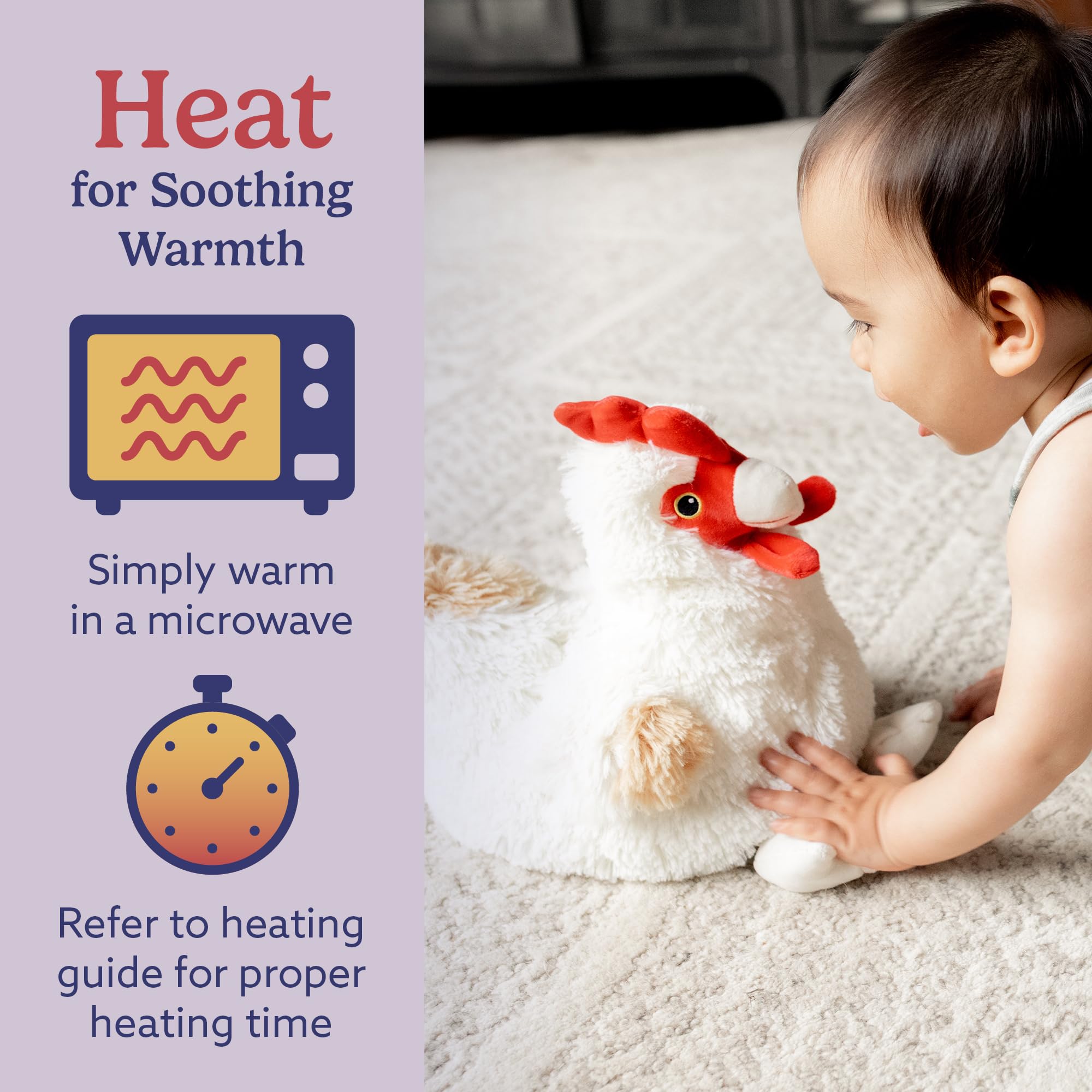 Warmies Chicken weighted plush adds gentle pressure for comforting snuggles.