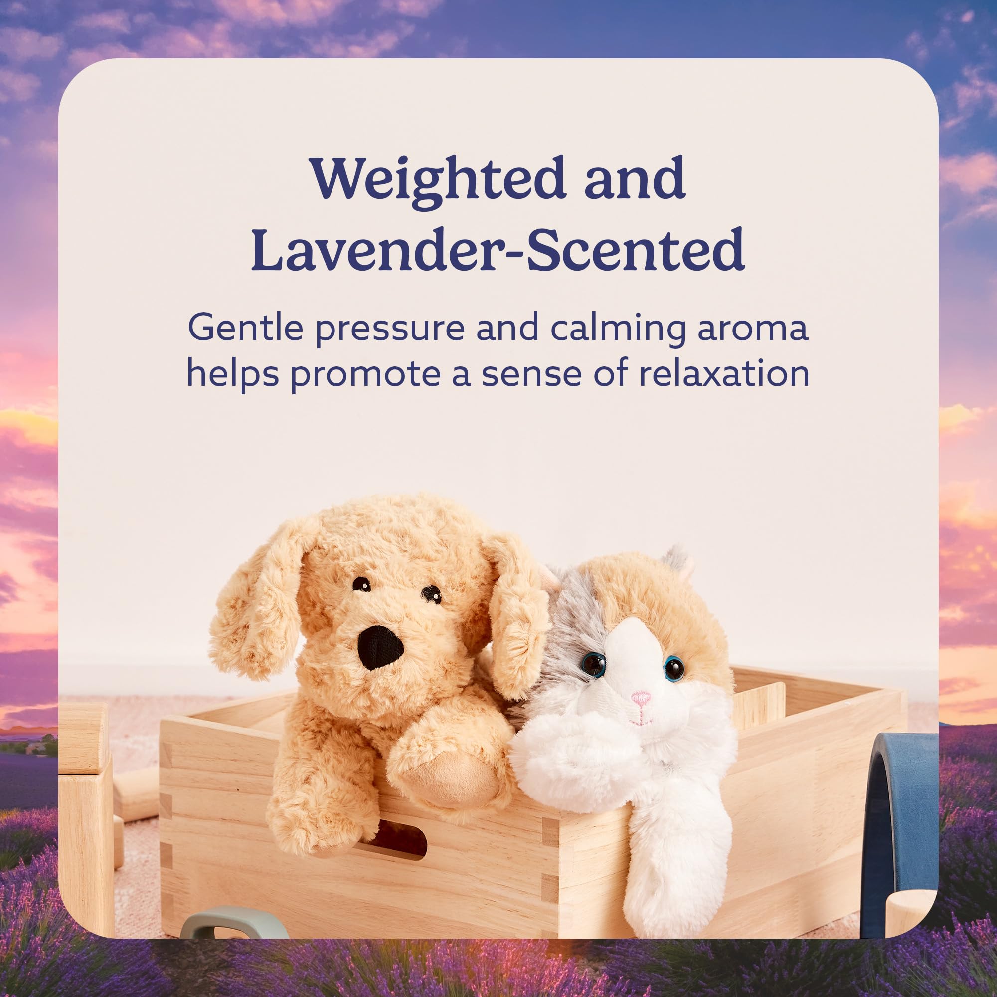 Warmies Golden Dog lavender-scented plush offers gentle aroma for relaxation.