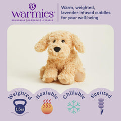 Warmies Golden Dog weighted plush provides comforting weight for calm snuggles.